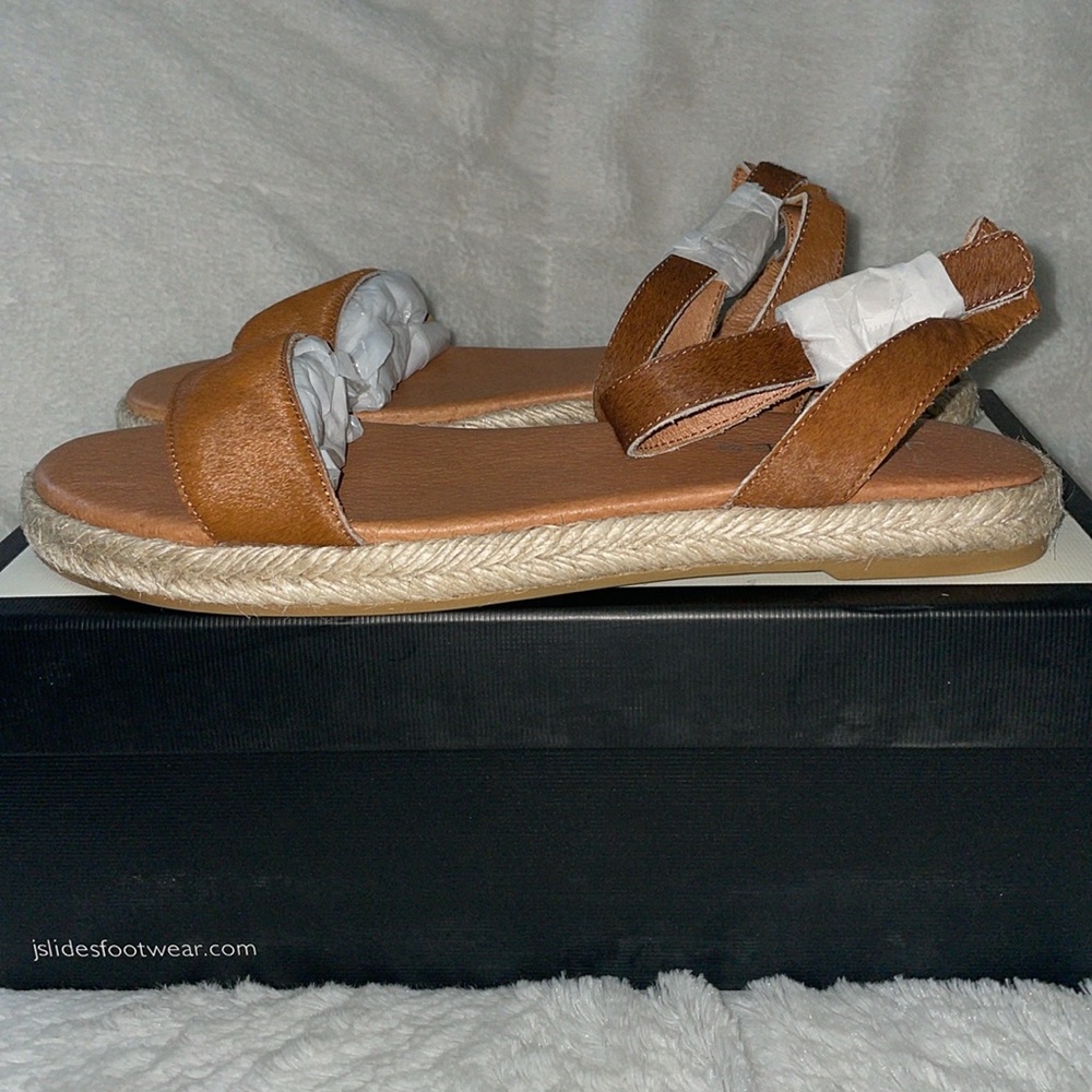 NWT J/SLIDES ROSIE Tan Pony Hair Leather Sandal - Picture 11 of 16